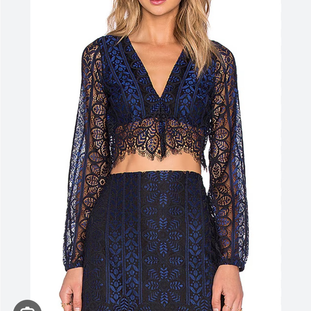 For Love And Lemons Lyla Crop Top small blue & black